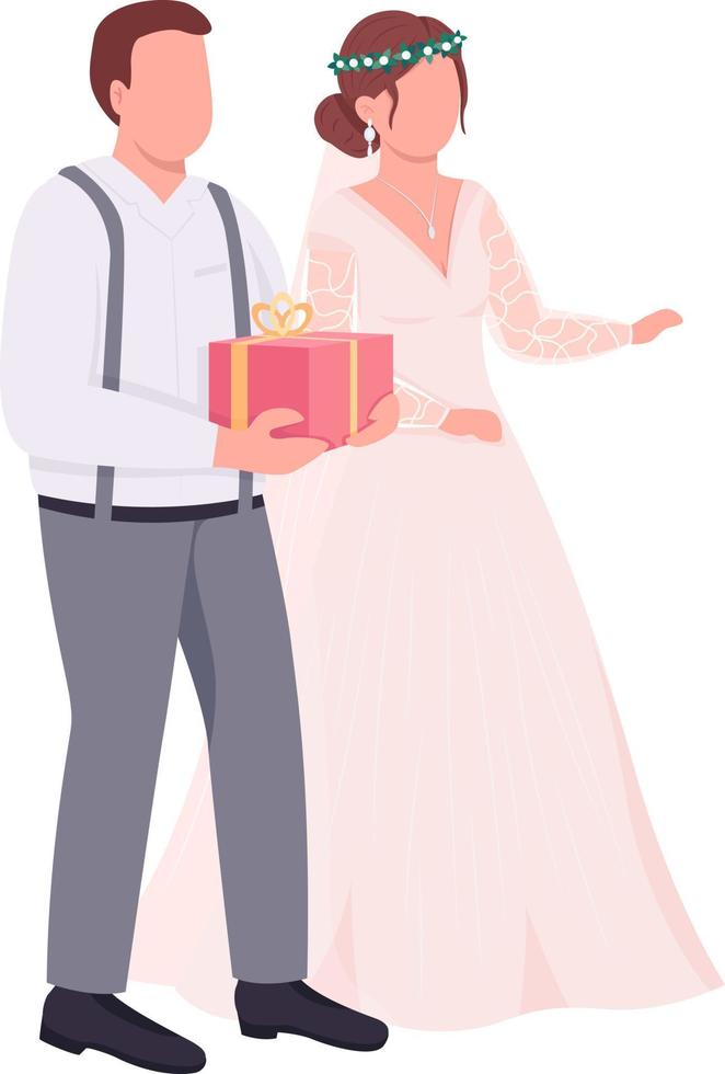 Newlyweds with gifts semi flat color vector characters