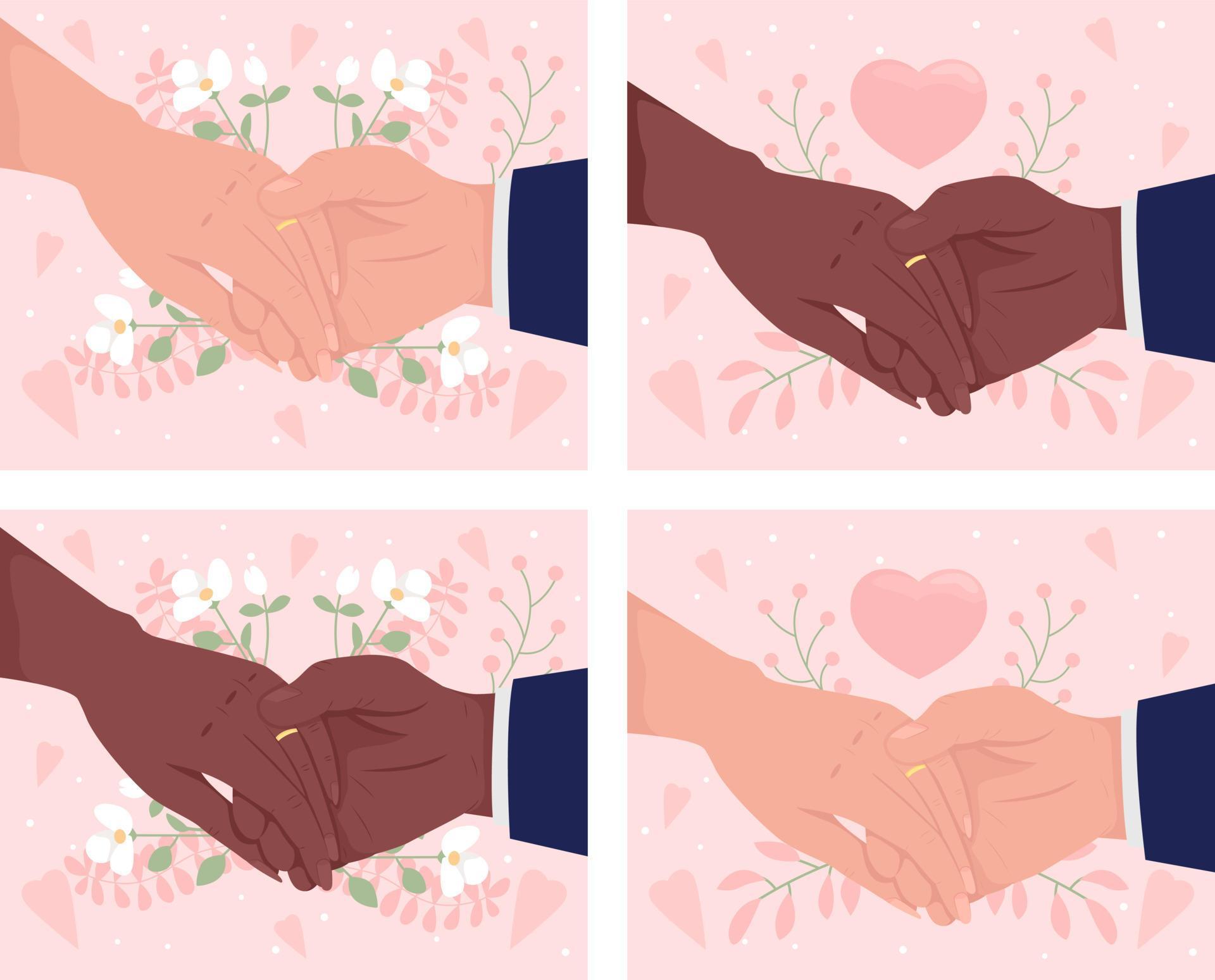 Romantic wedding proposal flat color vector illustration set 4834620