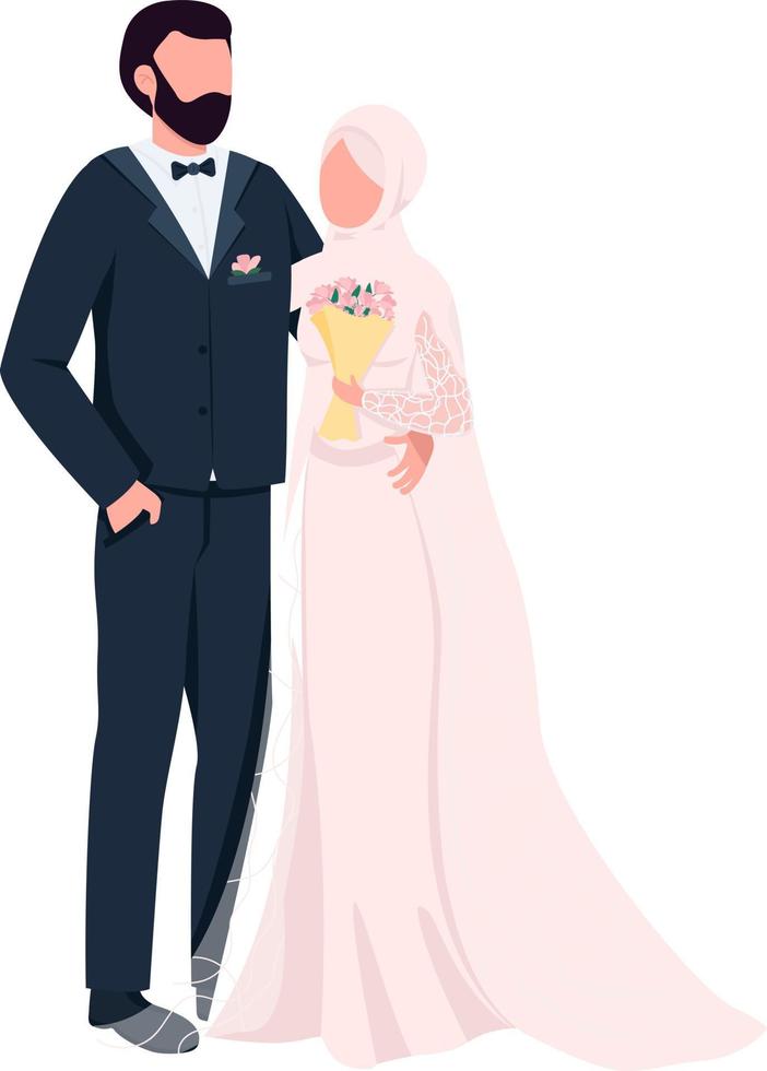 Newlyweds stand together semi flat color vector characters