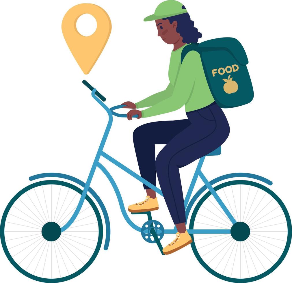 Courier navigate with gps semi flat color vector character