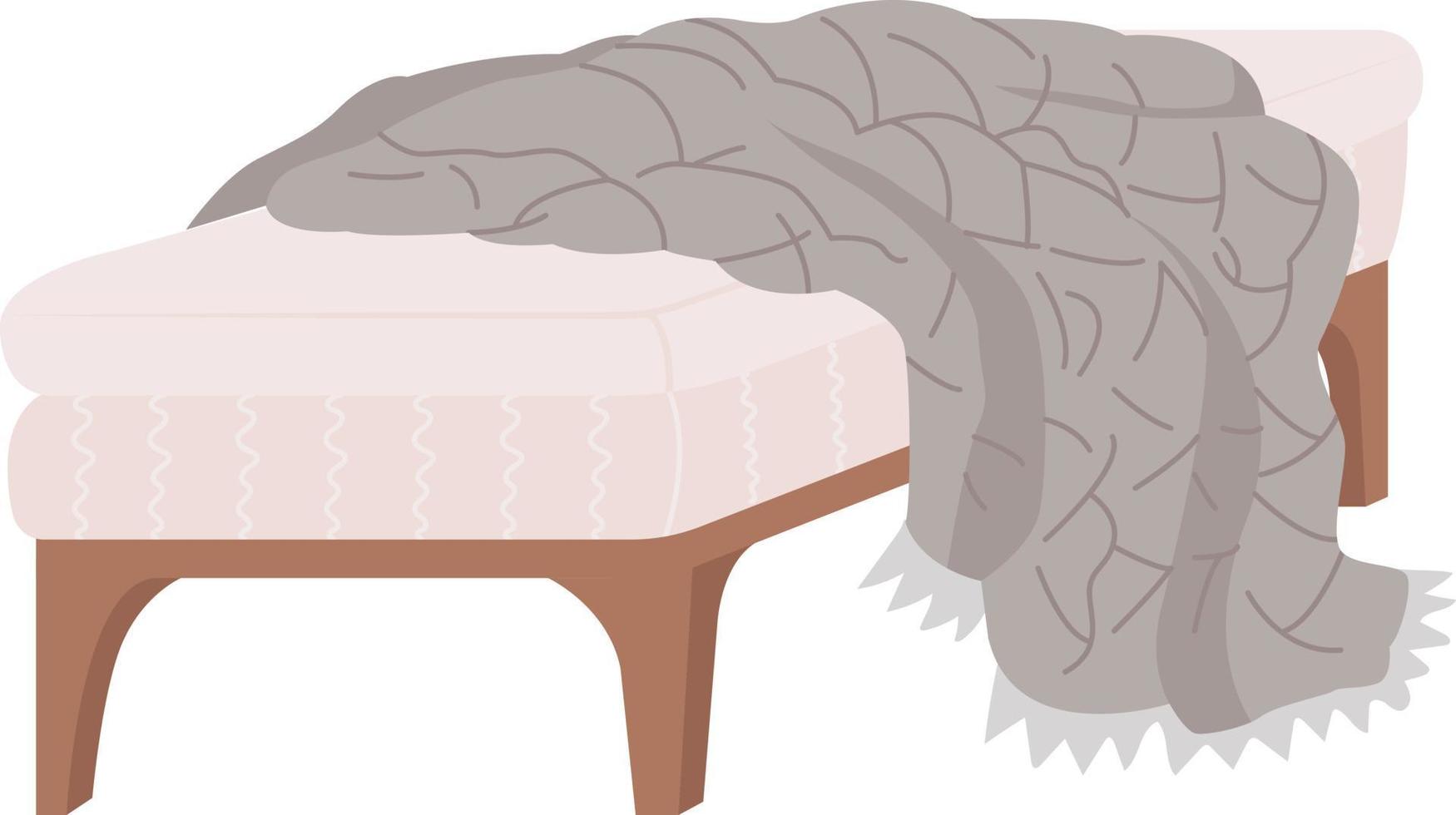 Cozy grey settee with blanket semi flat color vector item