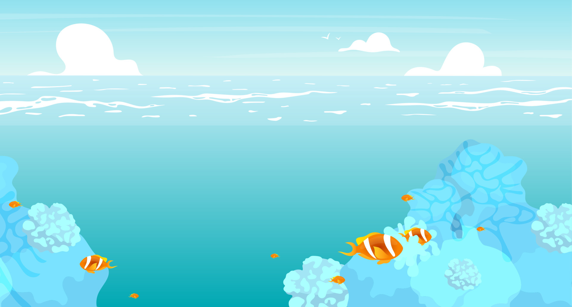 Underwater flat flat vector illustration. Summer ocean, sea scenery  backdrop design. Vacation resort, deep sea with reefs and tropical fish.  Turquoise lagoon. Seascape cartoon background, wallpaper 4834662 Vector Art  at Vecteezy