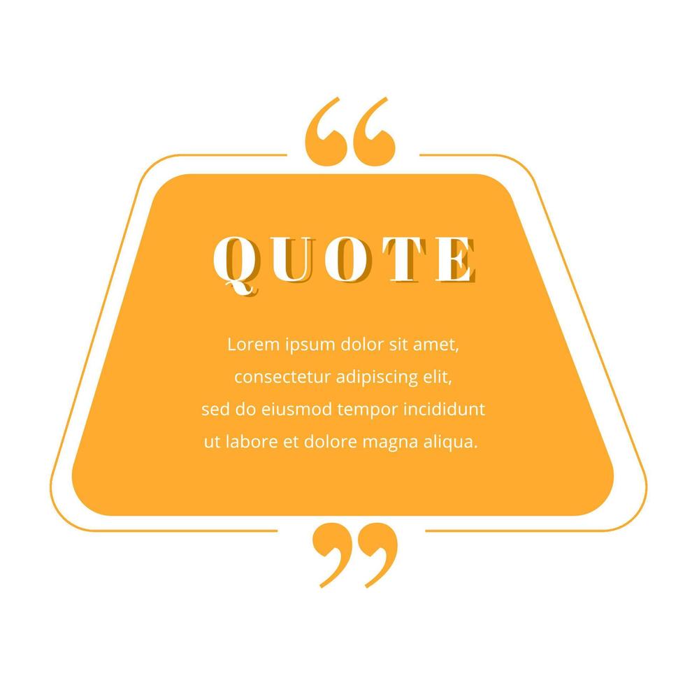 Quote blank frame vector template. Orange gradient speech bubble. Quotation, citation text box design. Trapezium with rounded edges empty textbox background for message, comment, note
