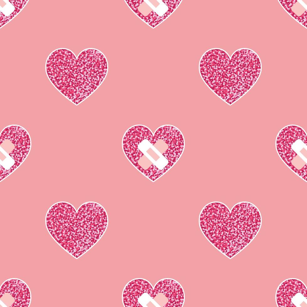 sweet valentines glitter heart and bicycle seamless pattern design vector