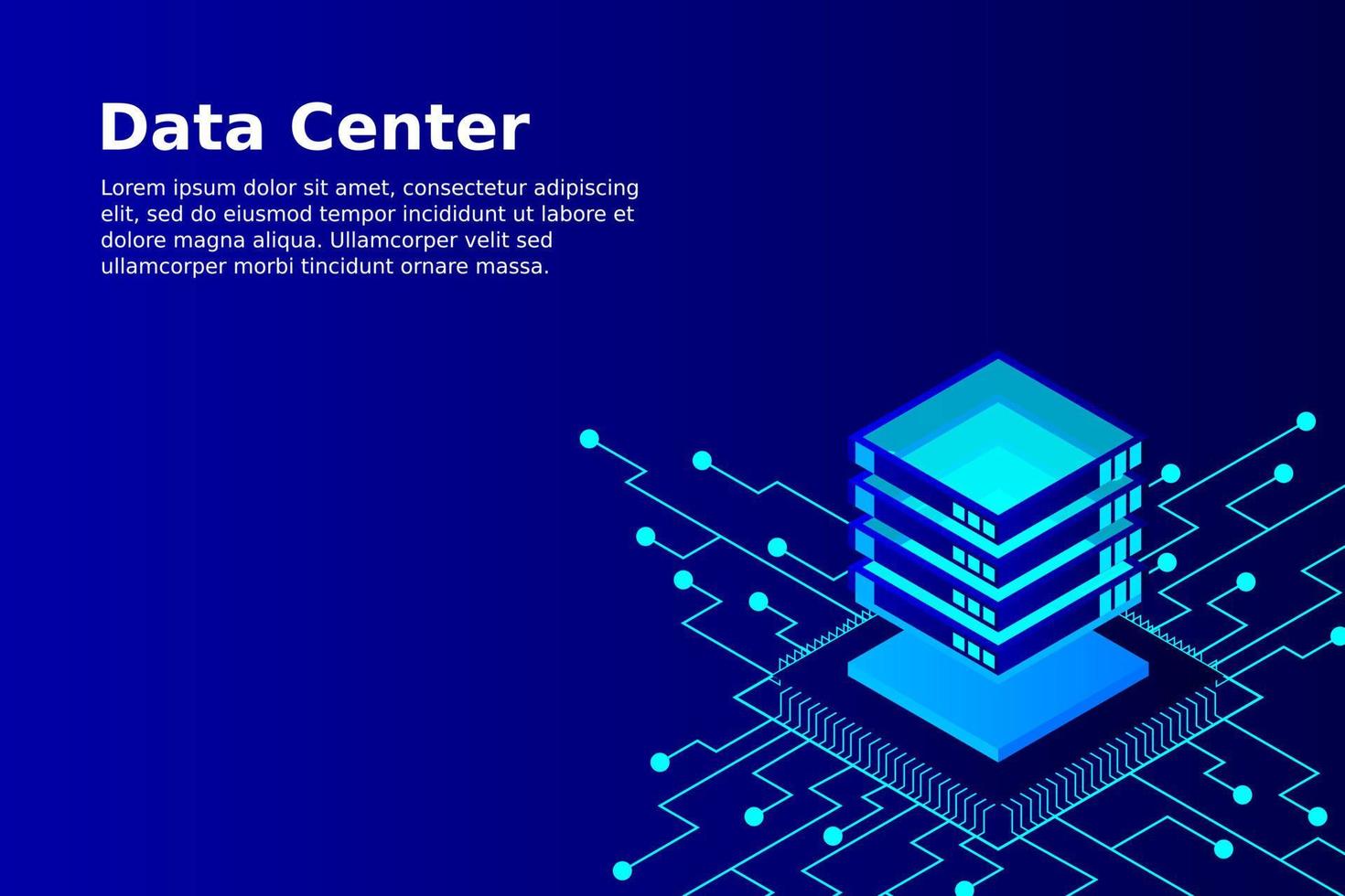 concepto de la estación de energía de procesamiento de big data del futuro centro de datos en rack de la sala de servidores vector