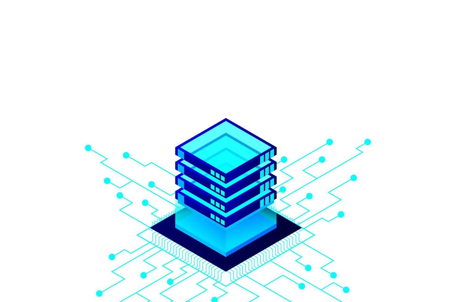 Concept of big data processing energy station of future server room rack data center vector