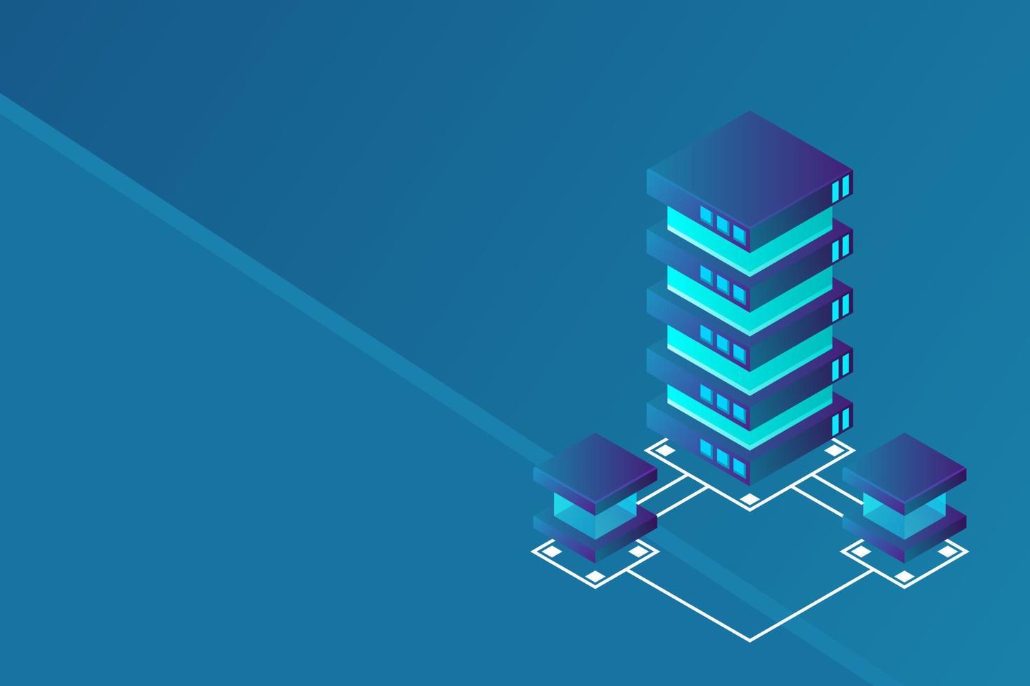 Transfer of user data to the server. Data flow. Data storage. Server. Digital space. Data center. Big Data vector