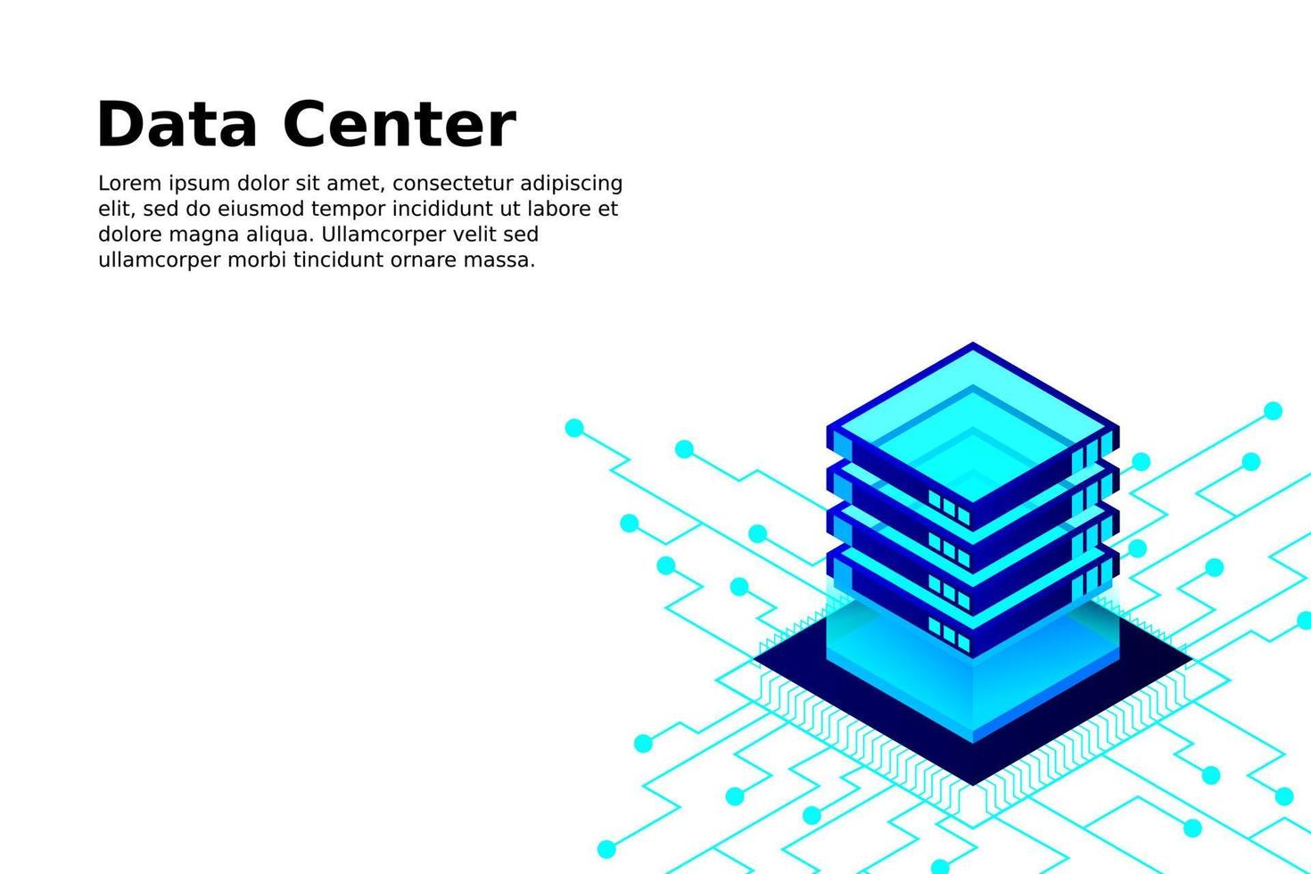 concepto de la estación de energía de procesamiento de big data del futuro centro de datos en rack de la sala de servidores vector
