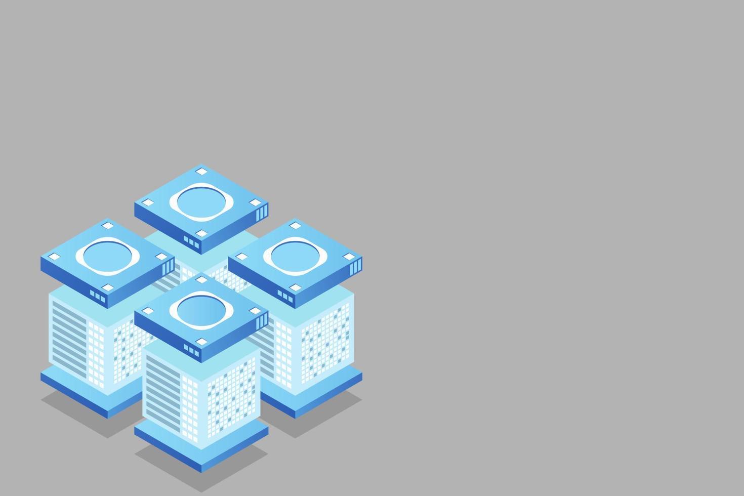 Concept of big data processing energy station of future server room rack data center vector