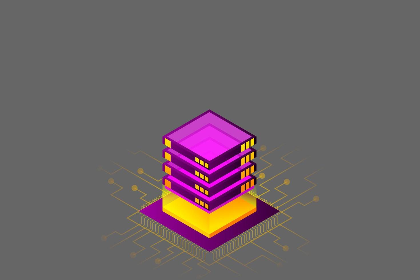 Concept of big data processing energy station of future server room rack data center vector