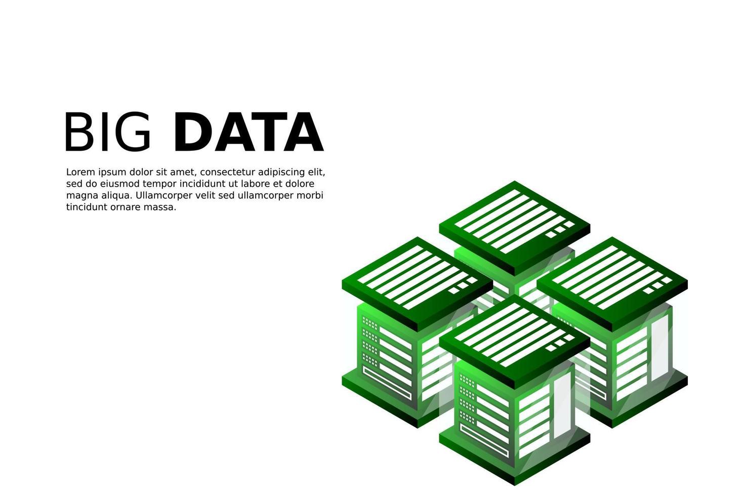 Concept of big data processing energy station of future server room rack data center vector