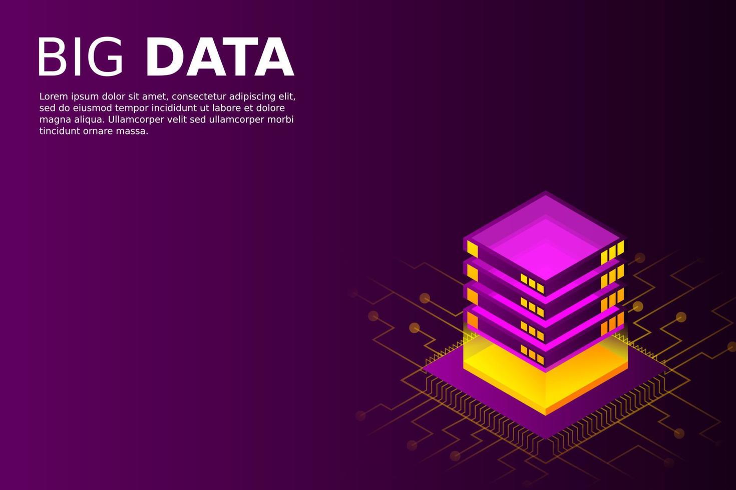 concepto de la estación de energía de procesamiento de big data del futuro centro de datos en rack de la sala de servidores vector