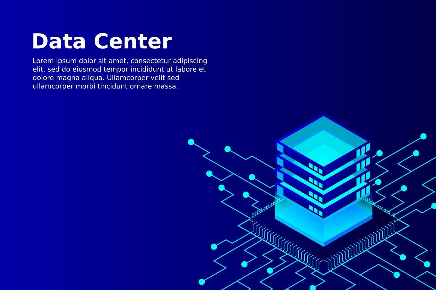 Concept of big data processing energy station of future server room rack data center vector