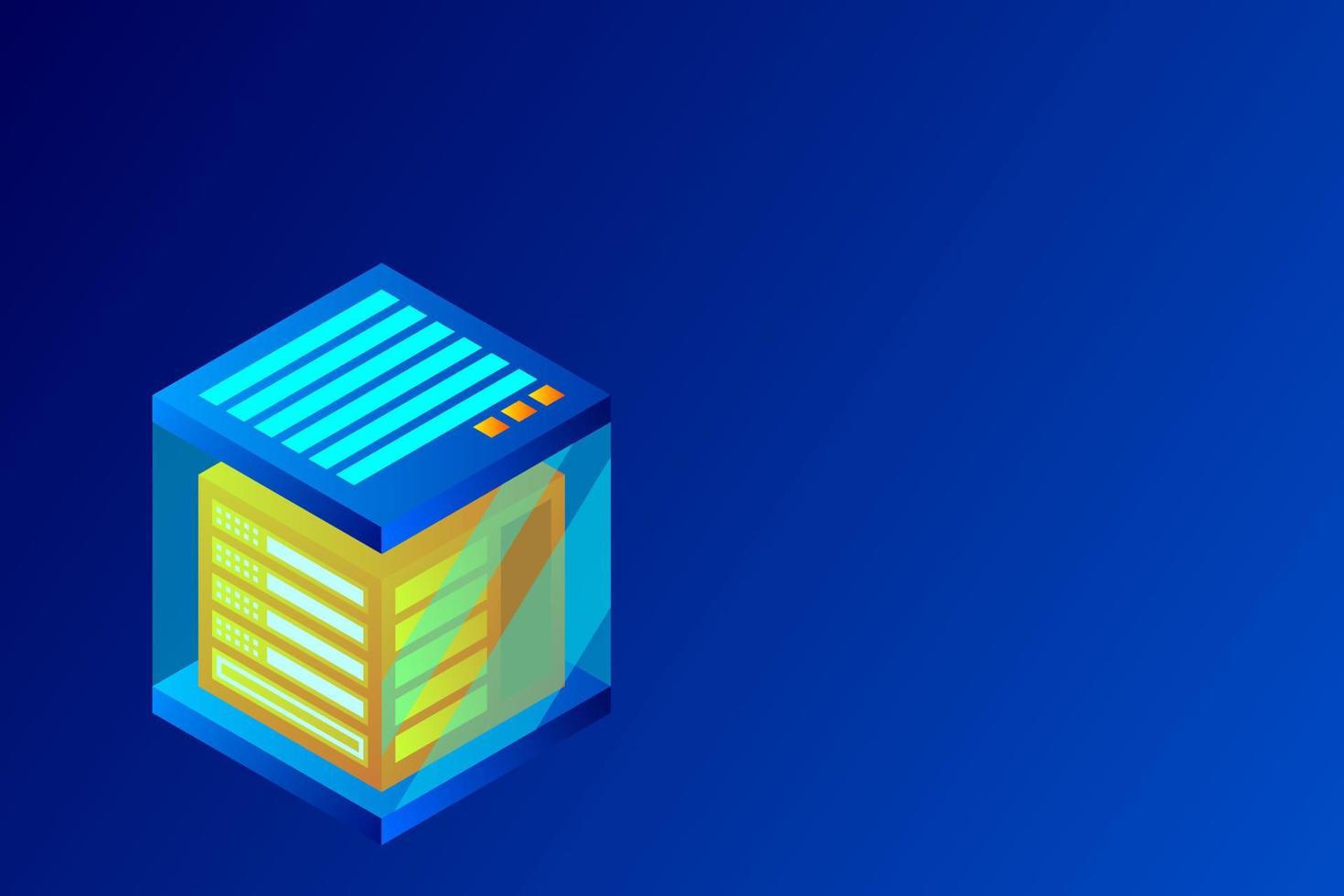 Concept of big data processing energy station of future server room rack data center vector
