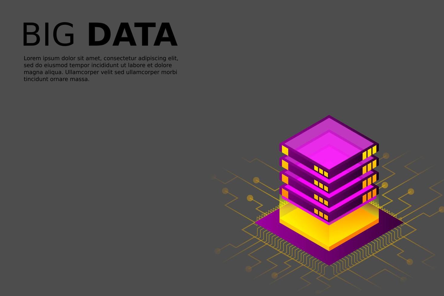 Concept of big data processing energy station of future server room rack data center vector