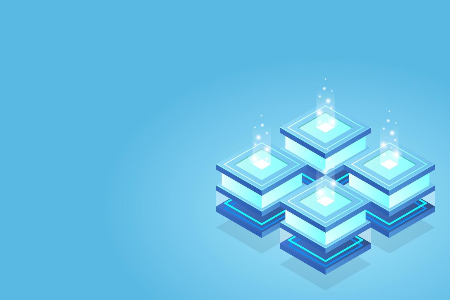 Server room isometric, Cloud storage data, Data center, Big data processing and computing technology vector