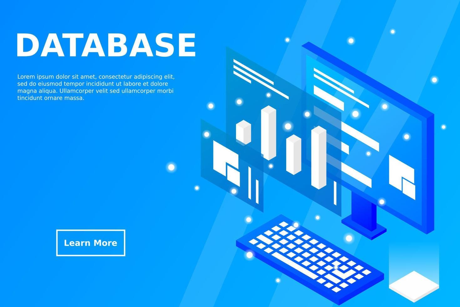 Data analysis in isometric vector design. Technician in datacenter or data center room background. Network mainframe infrastructure website layout
