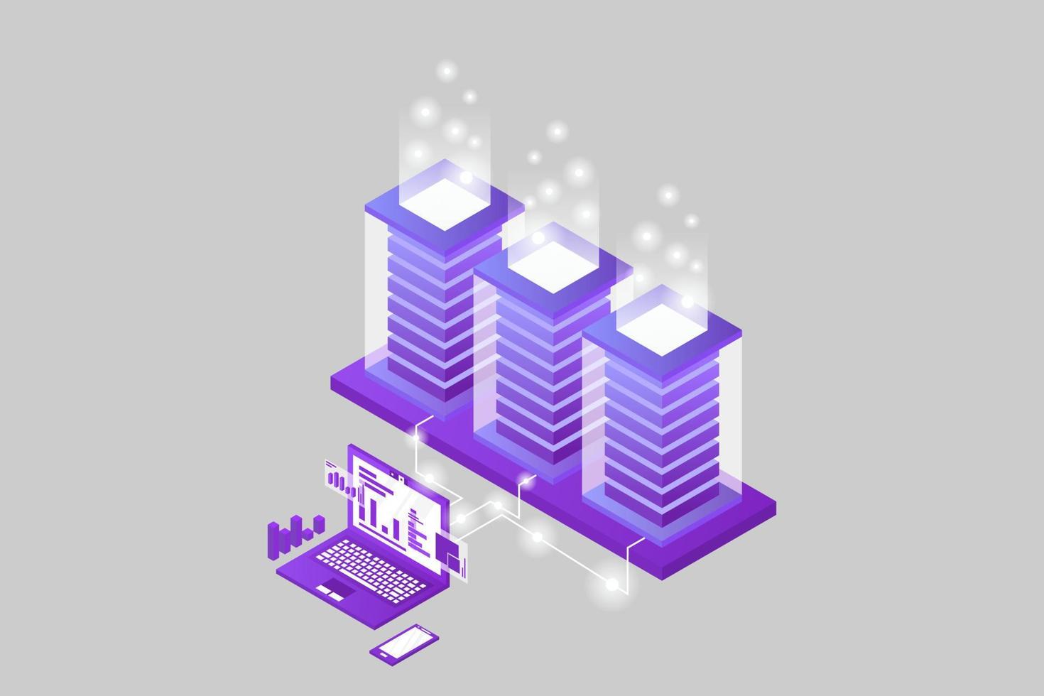 mainframe, servidor alimentado, concepto de alta tecnología, centro de datos, almacenamiento de datos en la nube vector