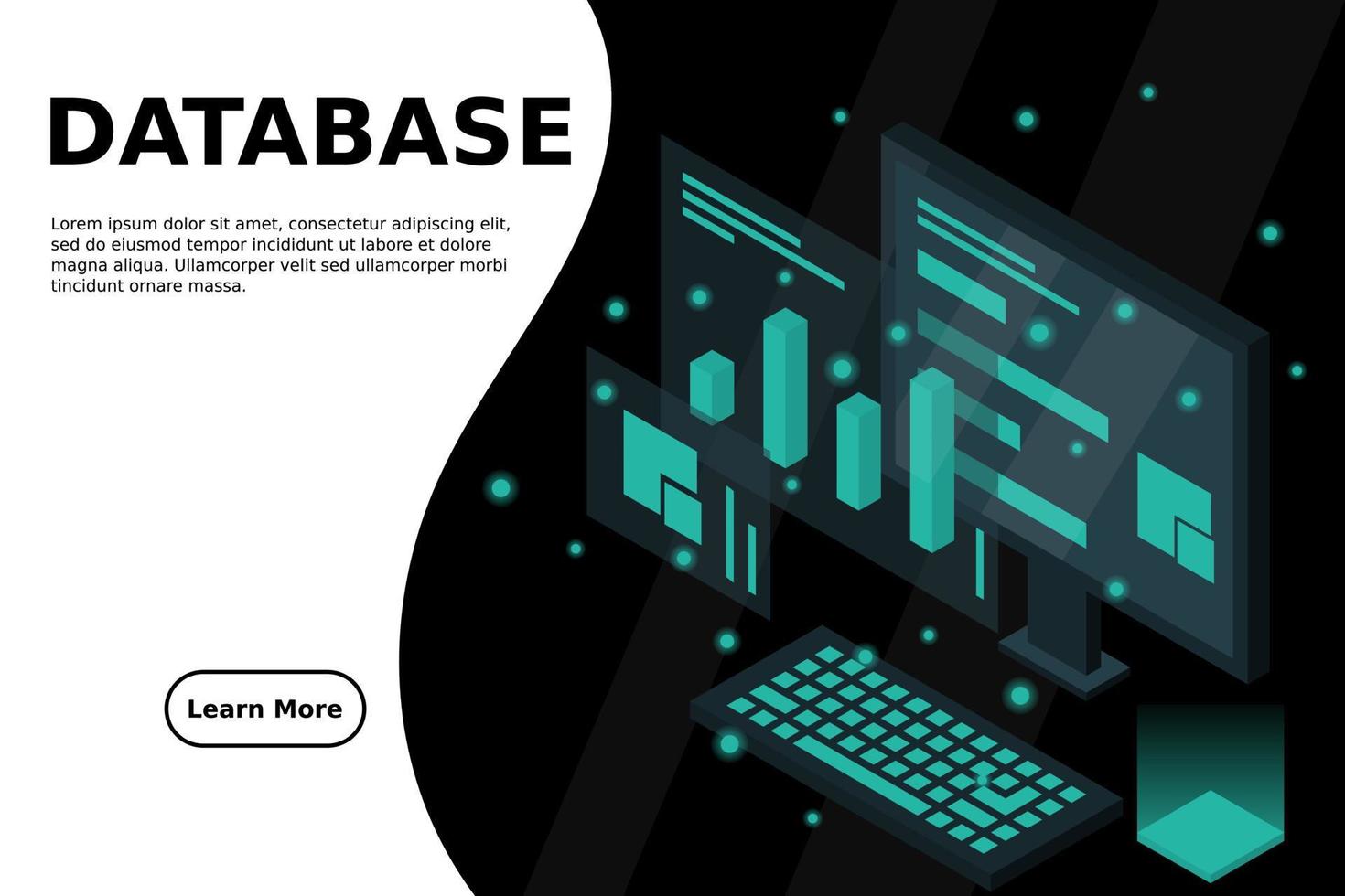 análisis de datos en diseño vectorial isométrico. técnico en el fondo de la sala del centro de datos o del centro de datos. diseño de sitio web de infraestructura de mainframe de red vector