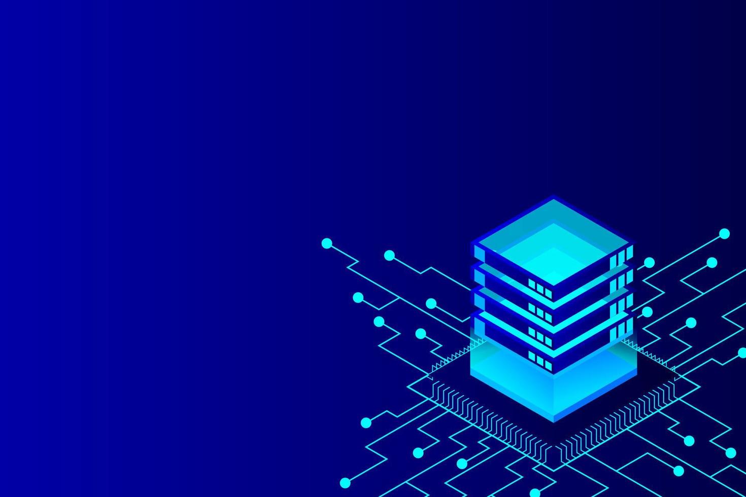 Concept of big data processing energy station of future server room rack data center vector
