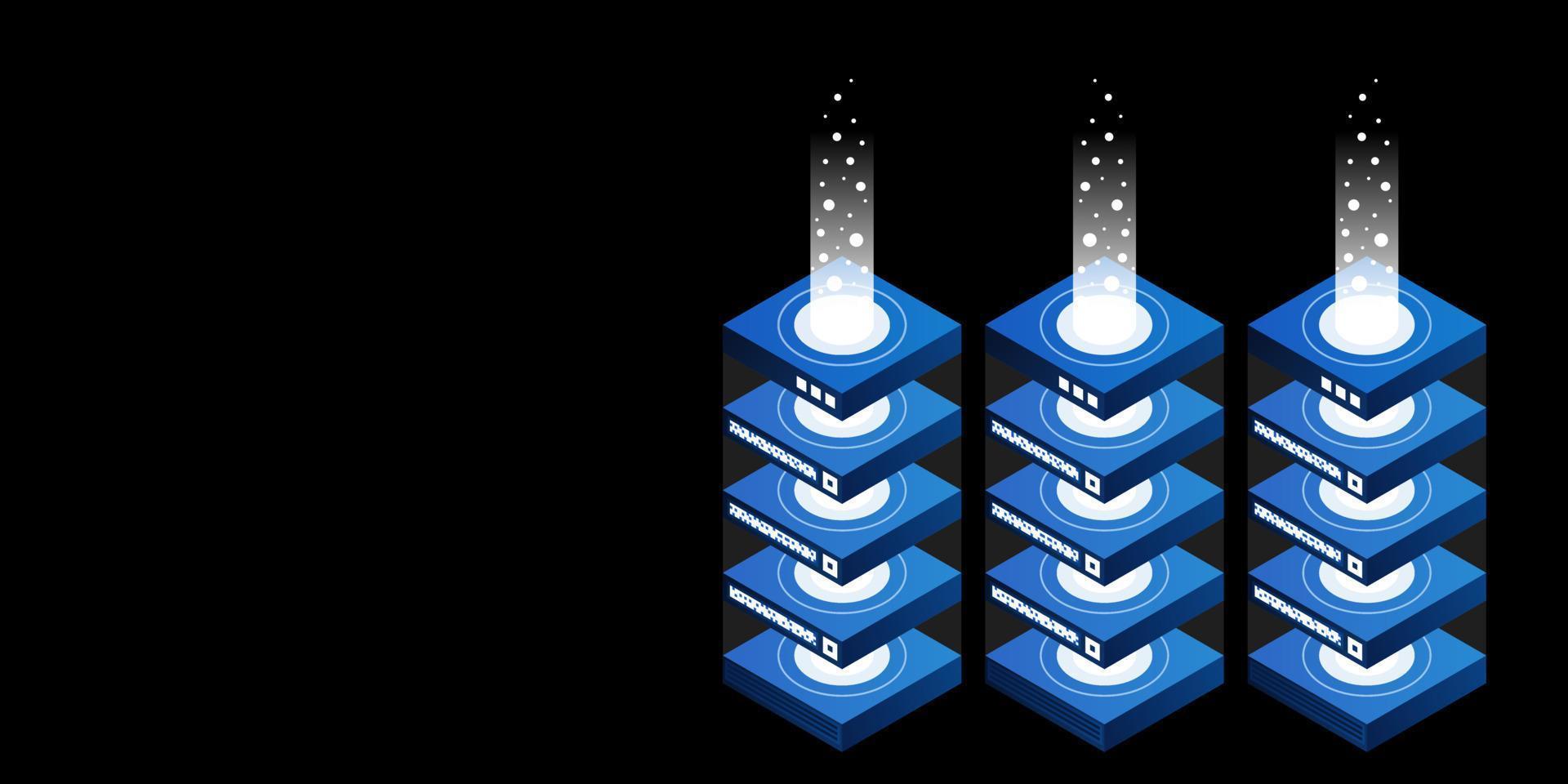 mainframe, servidor alimentado, concepto de alta tecnología, centro de datos, almacenamiento de datos en la nube vector