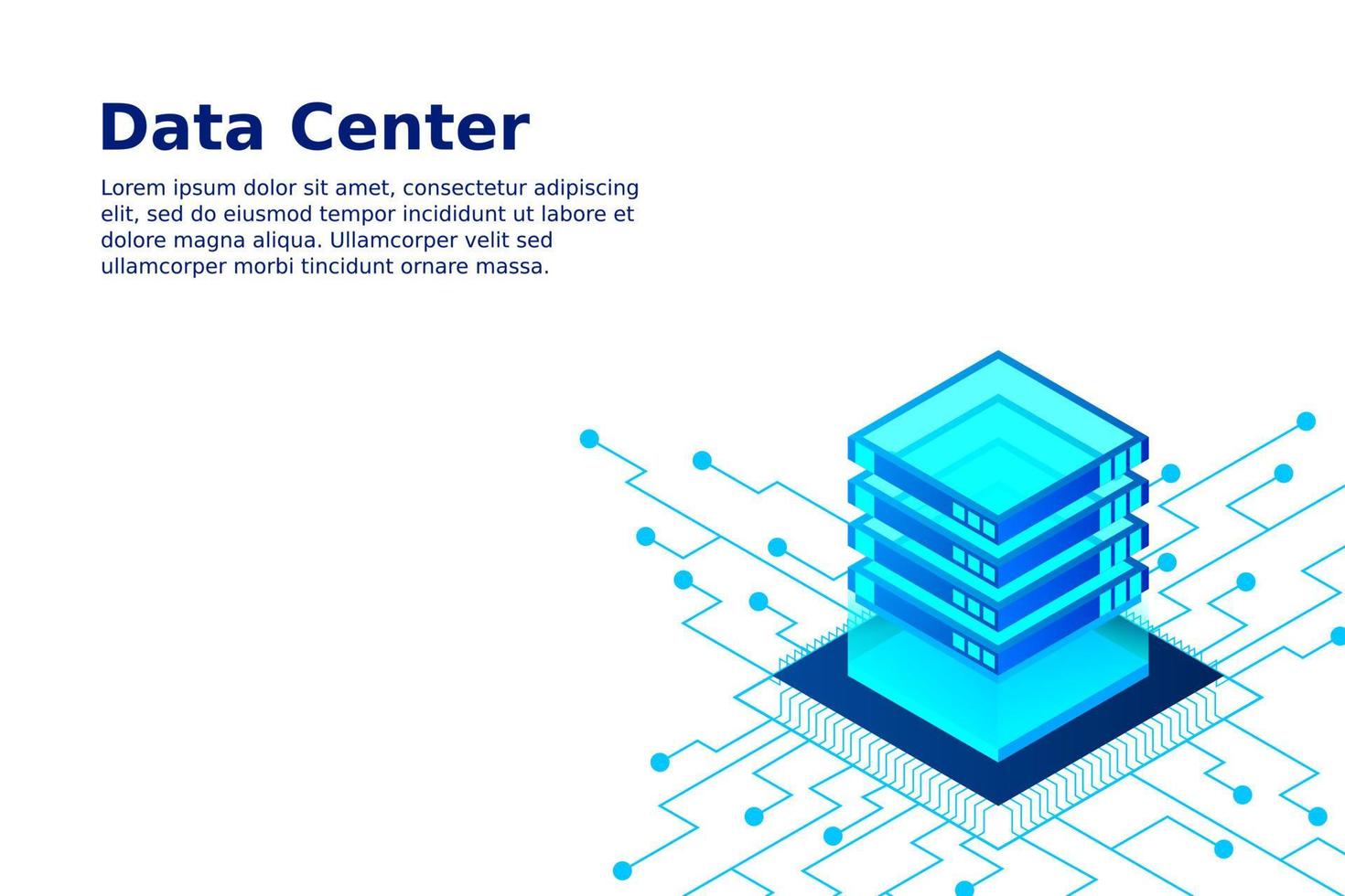 Concept of big data processing energy station of future server room rack data center vector