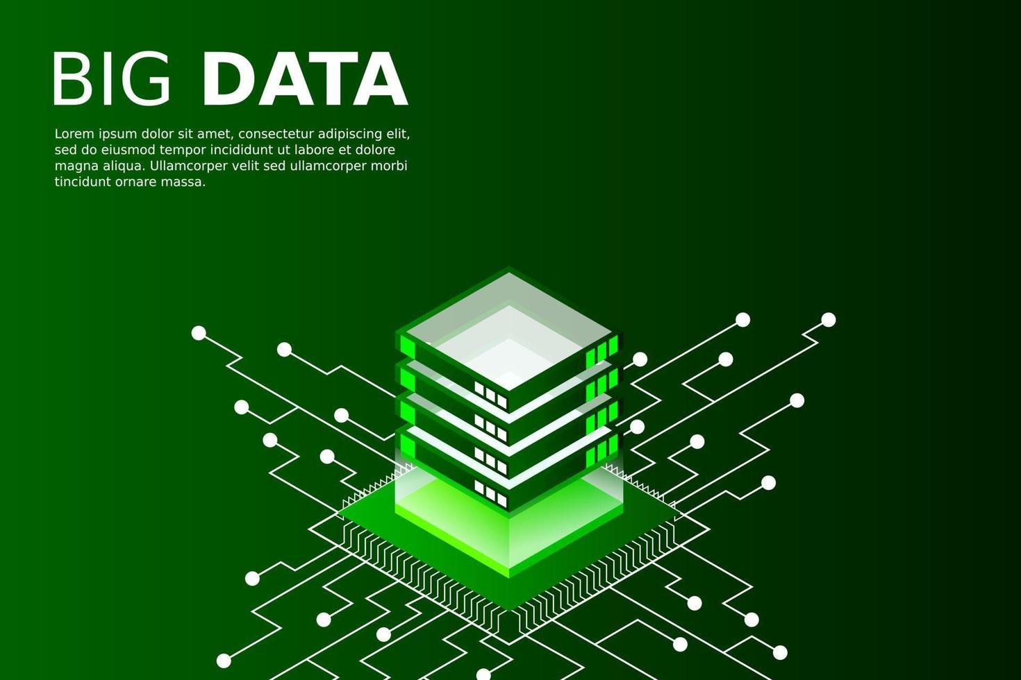 Concept of big data processing energy station of future server room rack data center vector