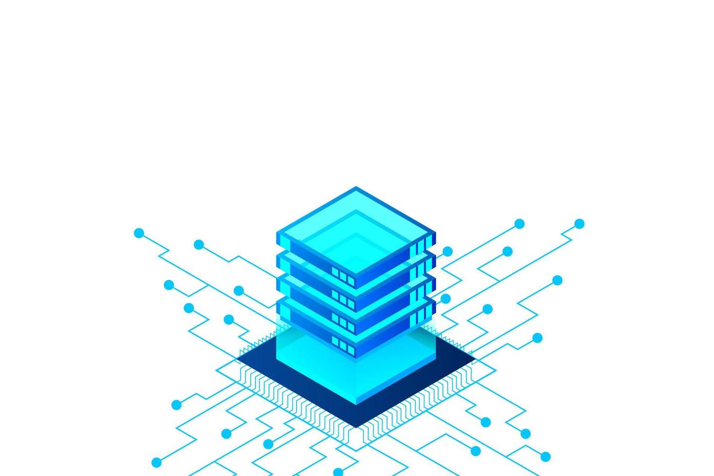 Concept of big data processing energy station of future server room rack data center vector