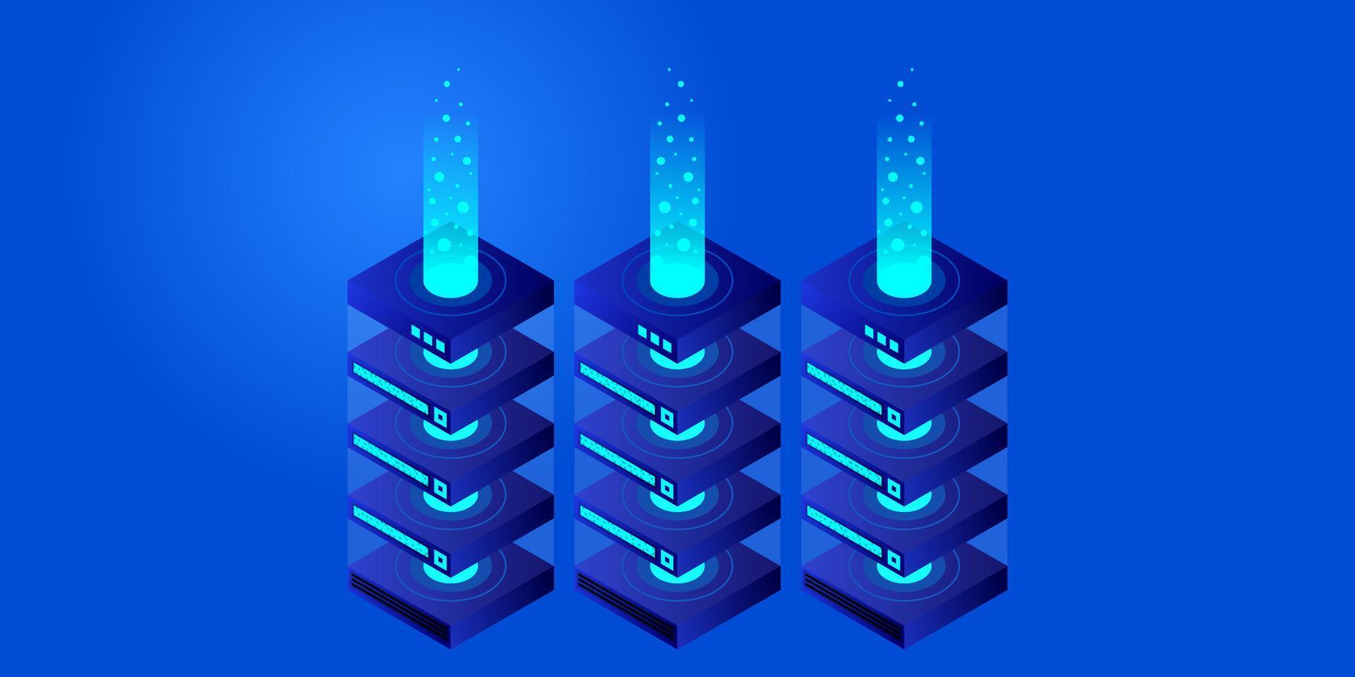 mainframe, servidor alimentado, concepto de alta tecnología, centro de datos, almacenamiento de datos en la nube vector