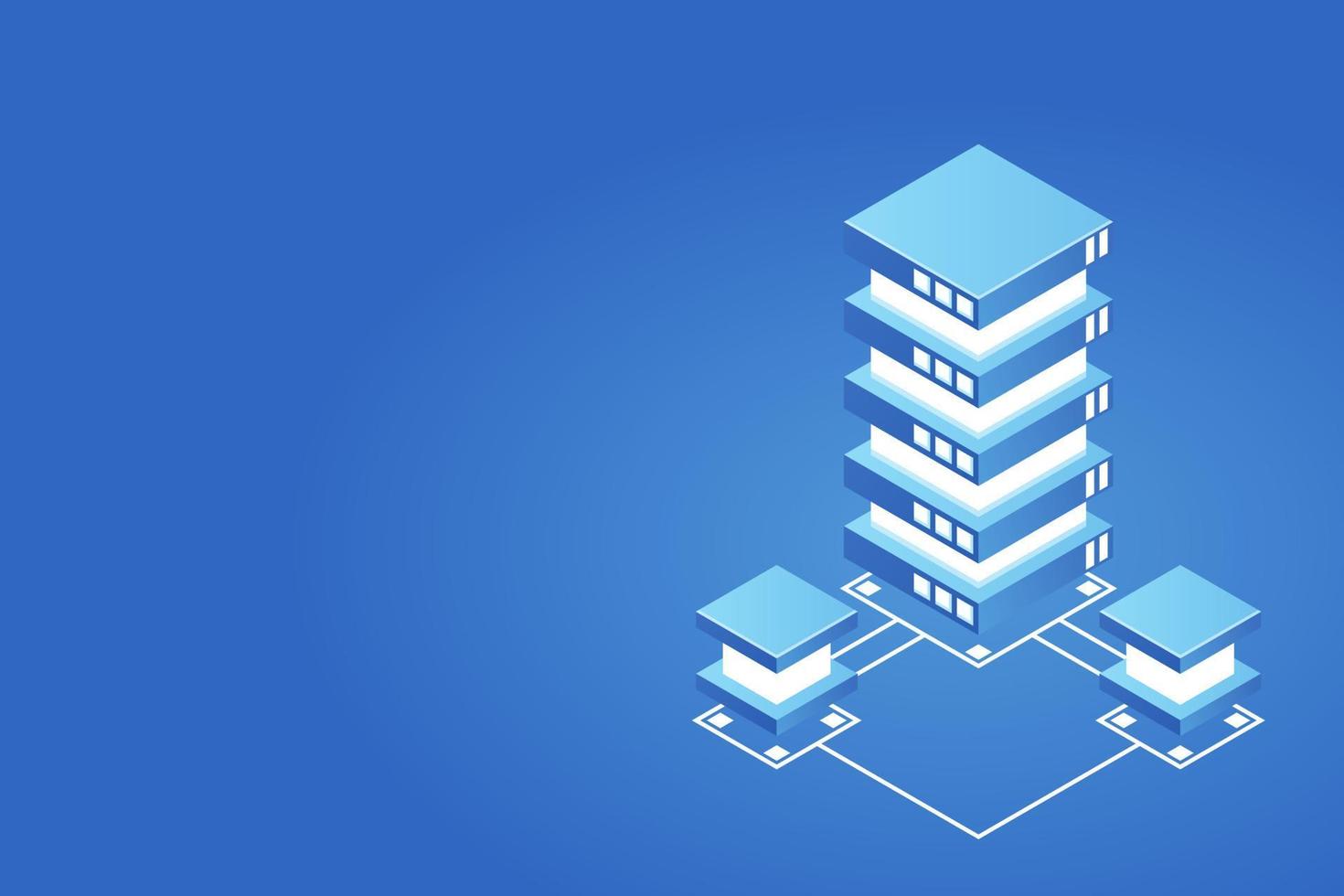 Transfer of user data to the server. Data flow. Data storage. Server. Digital space. Data center. Big Data vector