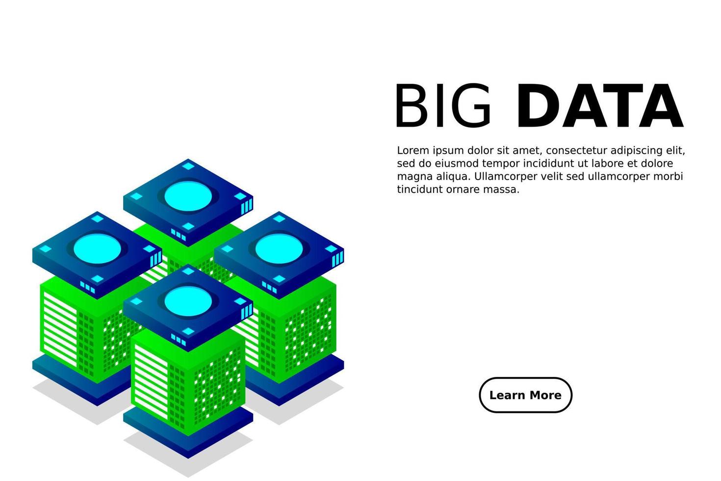 Concept of big data processing energy station of future server room rack data center vector