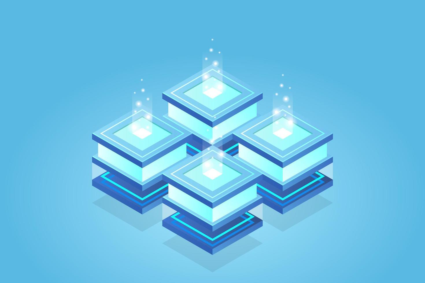 Server room isometric, Cloud storage data, Data center, Big data processing and computing technology vector