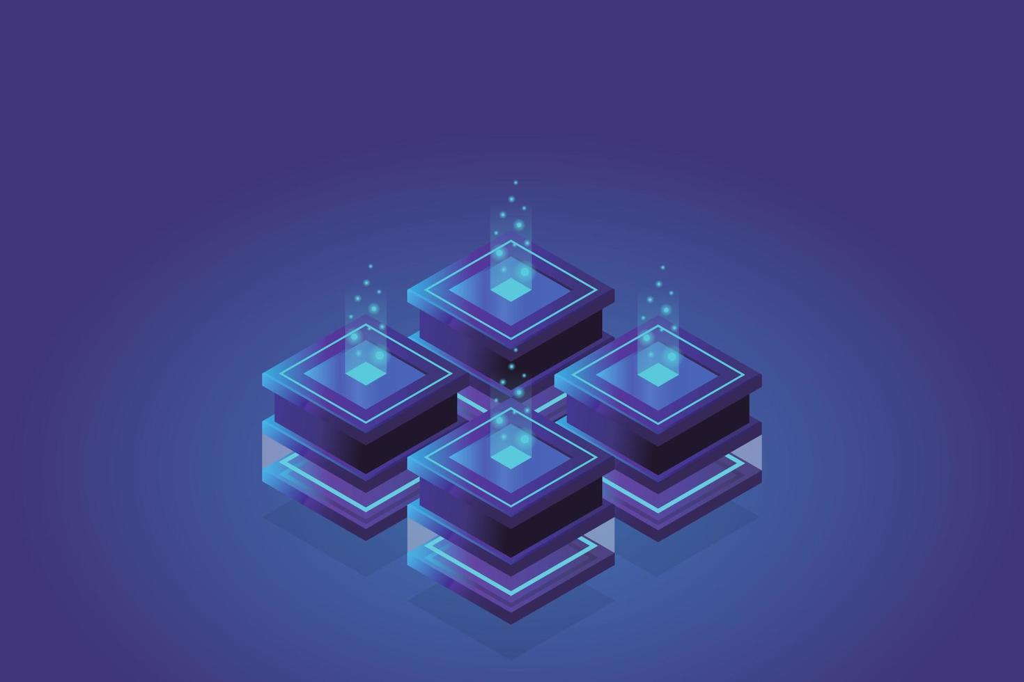 Server room isometric, Cloud storage data, Data center, Big data processing and computing technology vector