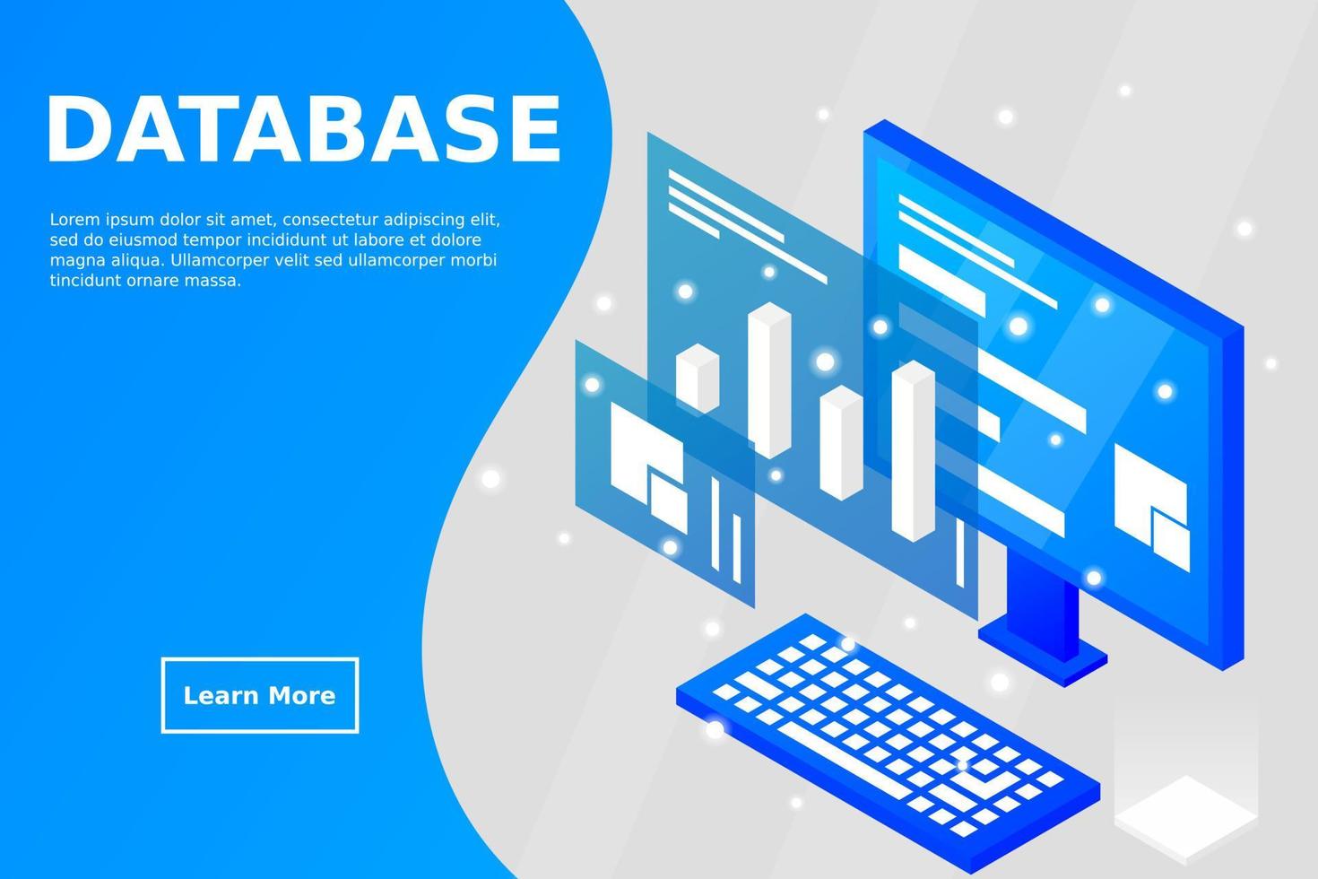 Data analysis in isometric vector design. Technician in datacenter or data center room background. Network mainframe infrastructure website layout