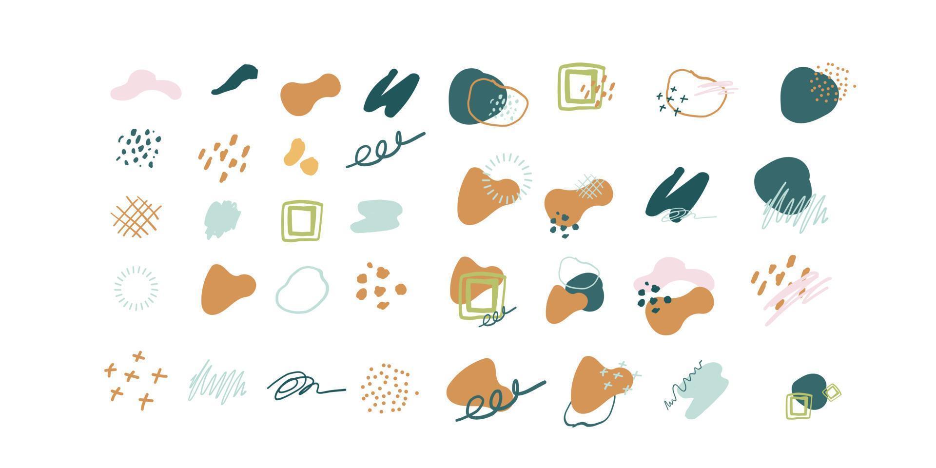 Abstract brush strokes and organic shape. Set of cute hand drawn design elements, organic shapes for kawaii poster or banner. Abstract Backgrounds vector