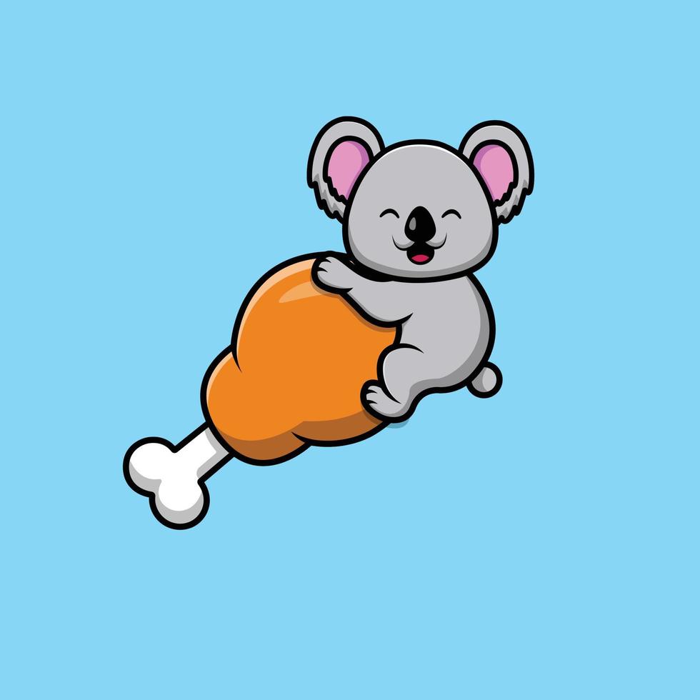 Lindo koala colgando de un cubo de pollo ilustración de icono de vector de dibujos animados