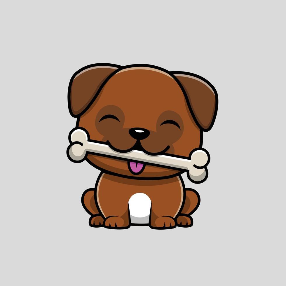 Cute Pug Dog Eating Bone Cartoon Vector Icon Illustration.