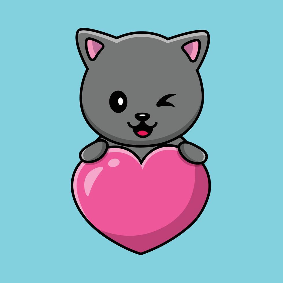 Ejemplo lindo del icono del vector de la historieta del amor del gato.