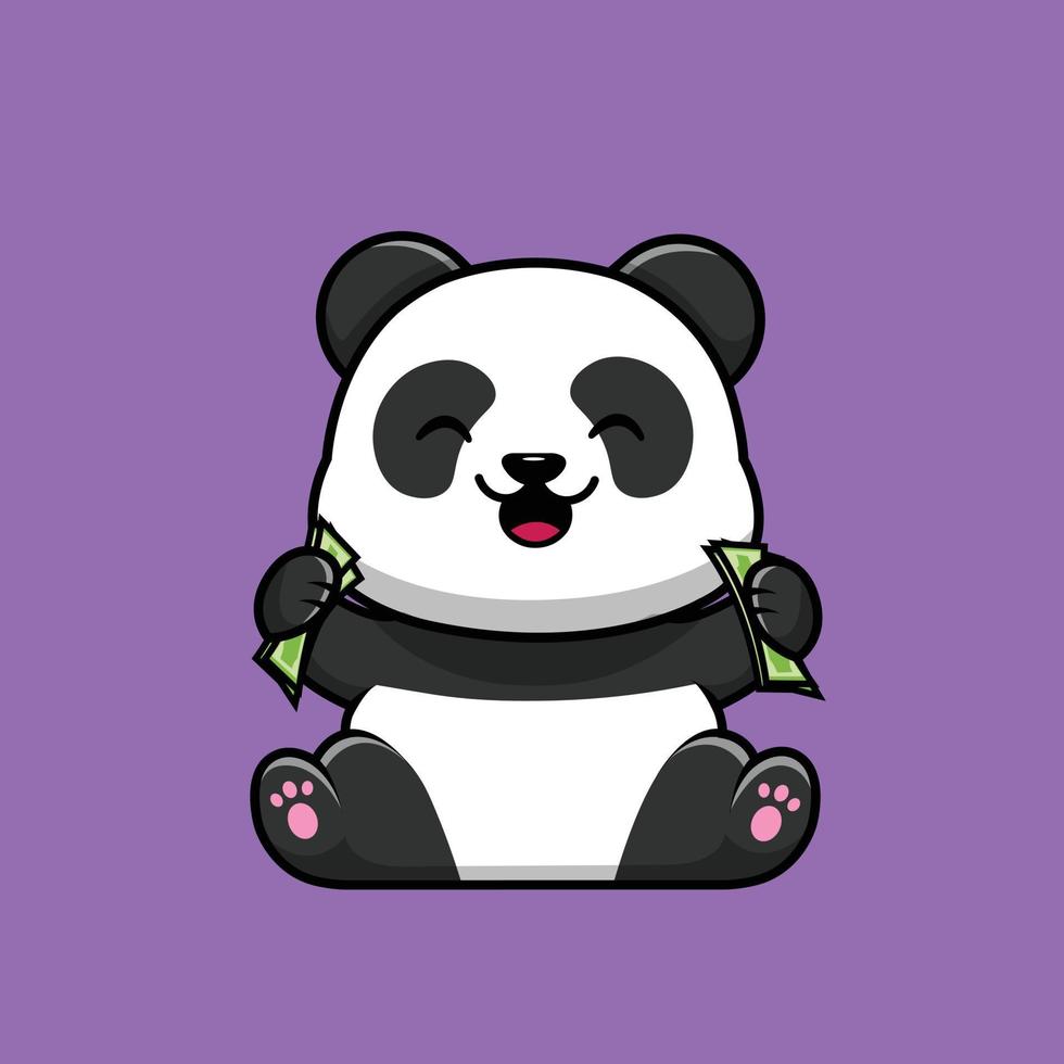 Cute Panda Holding Money Cartoon Vector Icon Illustration. Animal Finance Icon Concept Isolated Premium Vector. Flat Cartoon Style