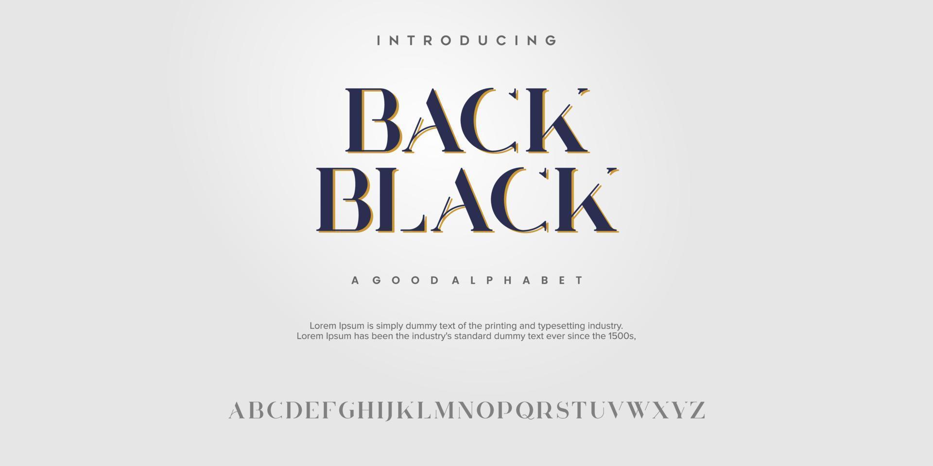 Volver alfabeto de fuente de moda abstracta negro. tipografía tipográfica. ilustración vectorial vector