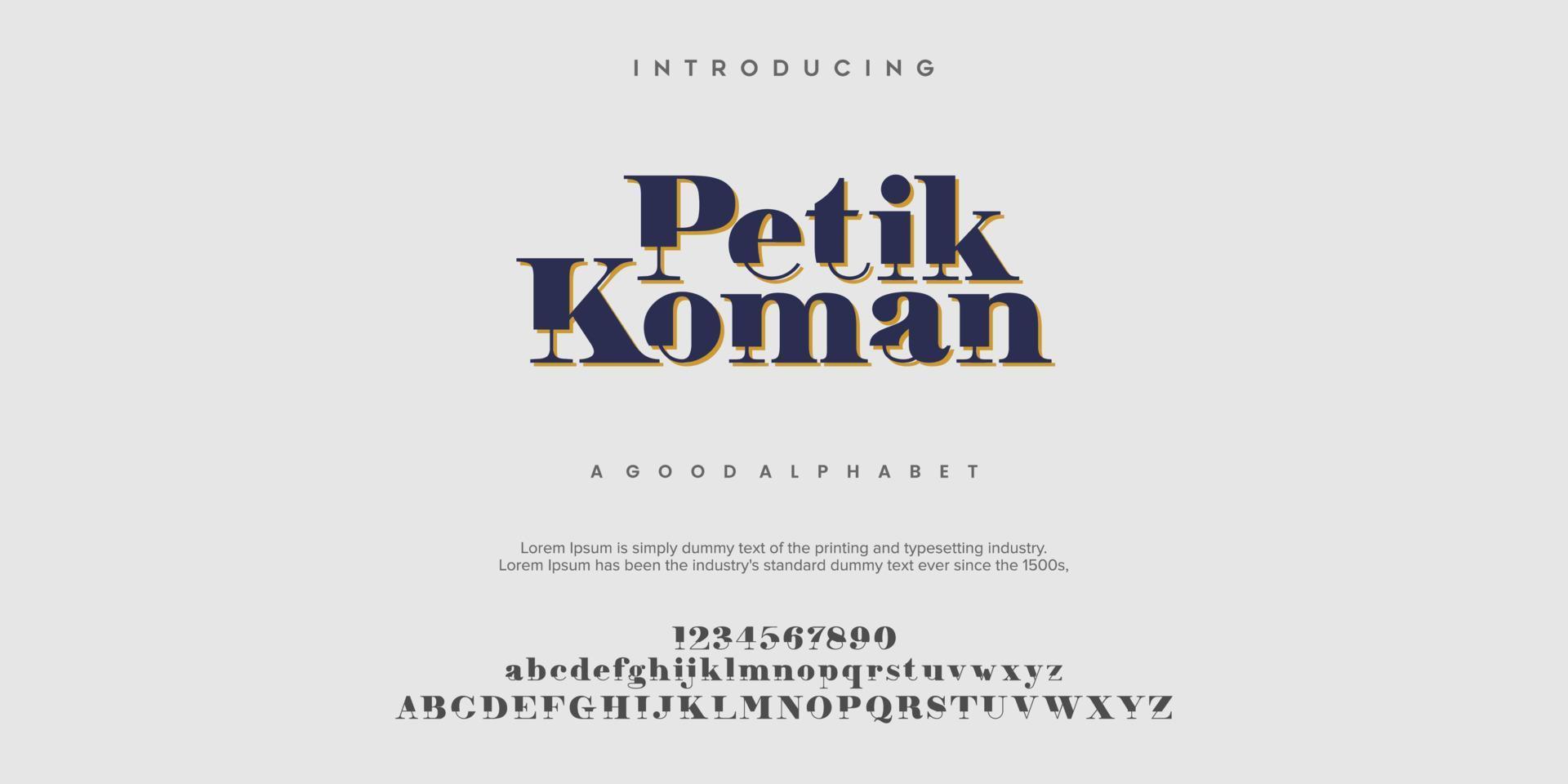 Petik Koman Alfabeto de fuente de moda abstracta vector