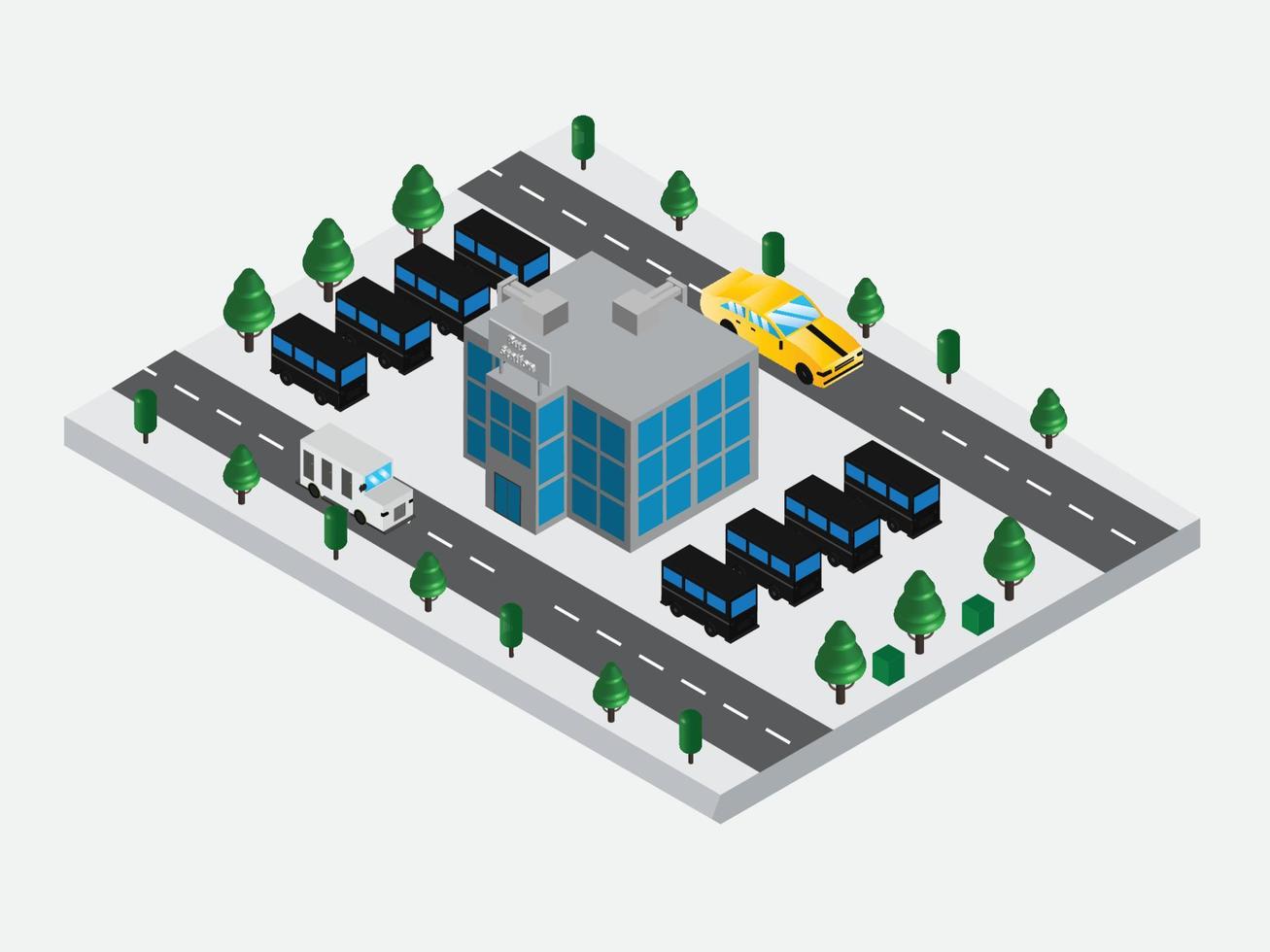 diseño isométrico de la estación de autobuses vector