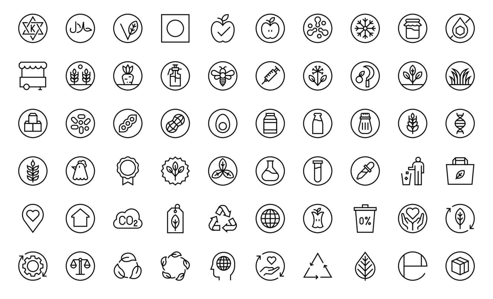 Conjunto de iconos de línea de etiqueta de alimentos orgánicos, ilustración vectorial vector