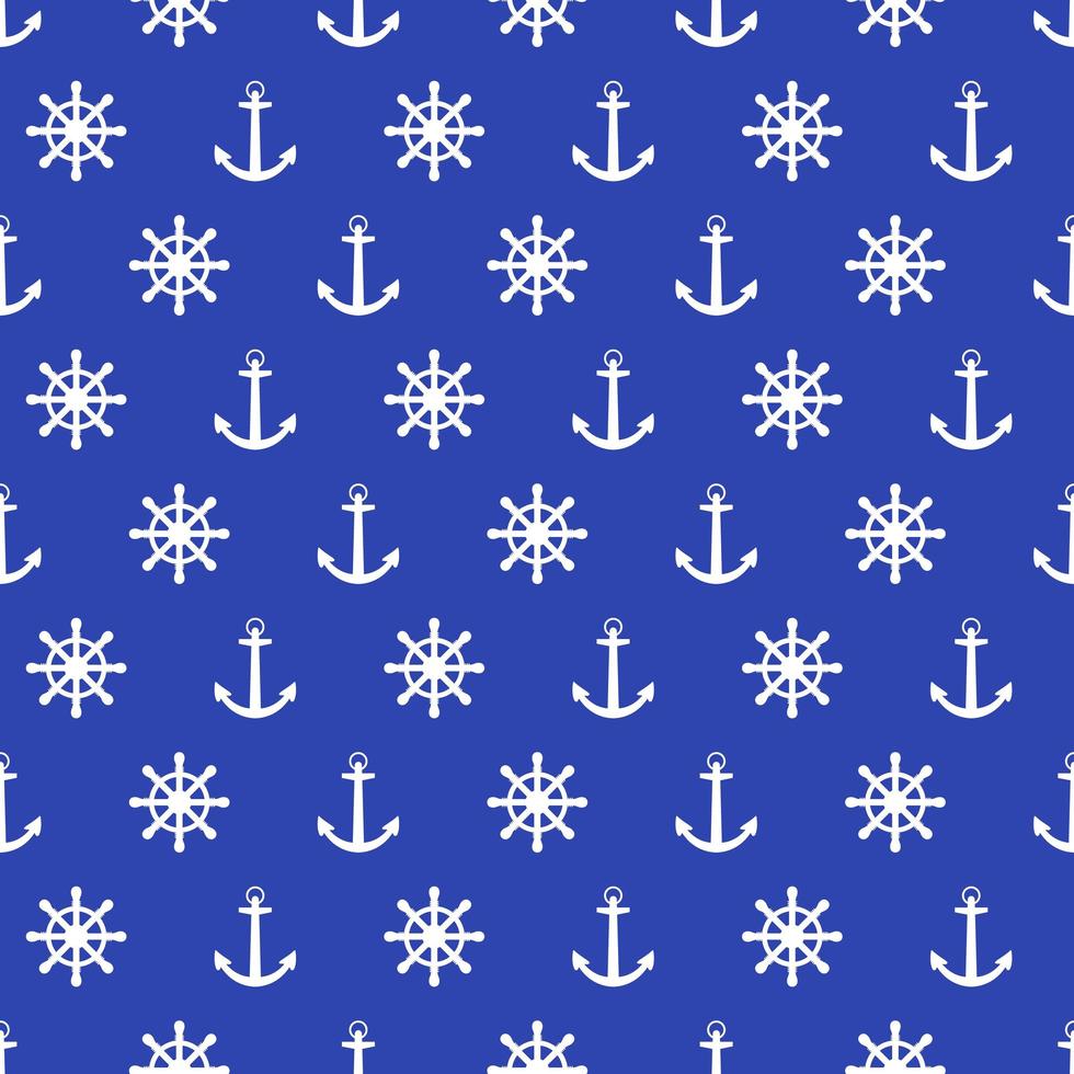 Blue see anchor seamless pattern. Flat vector illustration