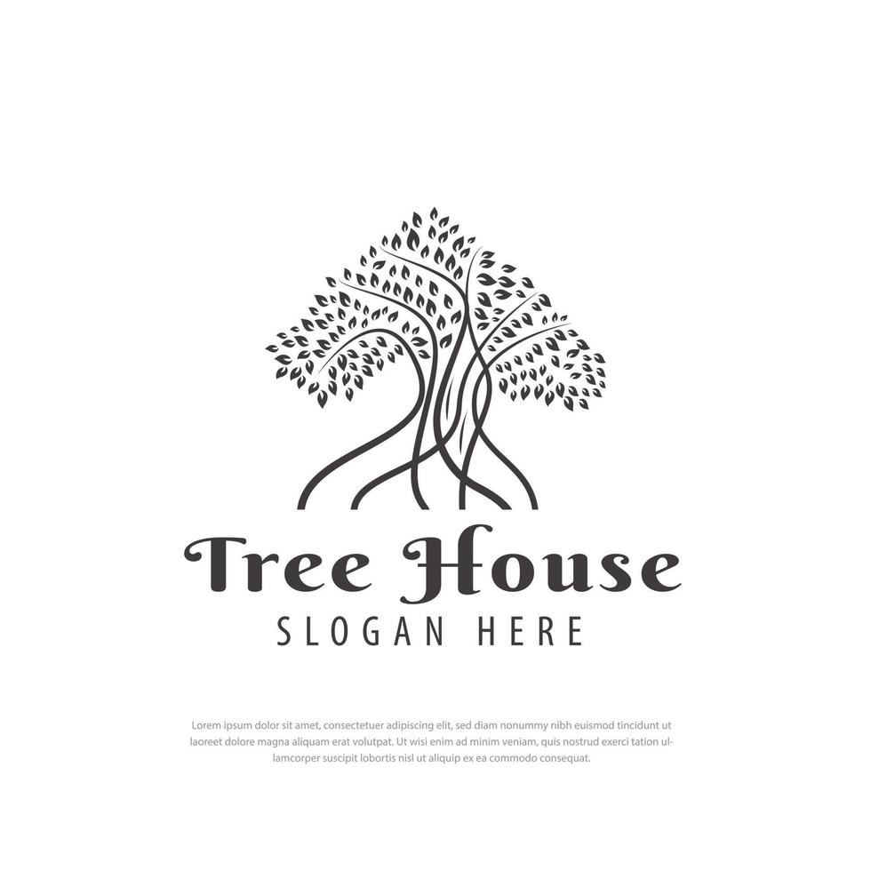 Logotipo de vector de negocio de ilustración de hoja, identidad de marca de casa de árbol, logotipo moderno, plantilla de ilustración de vector de diseño de logotipo