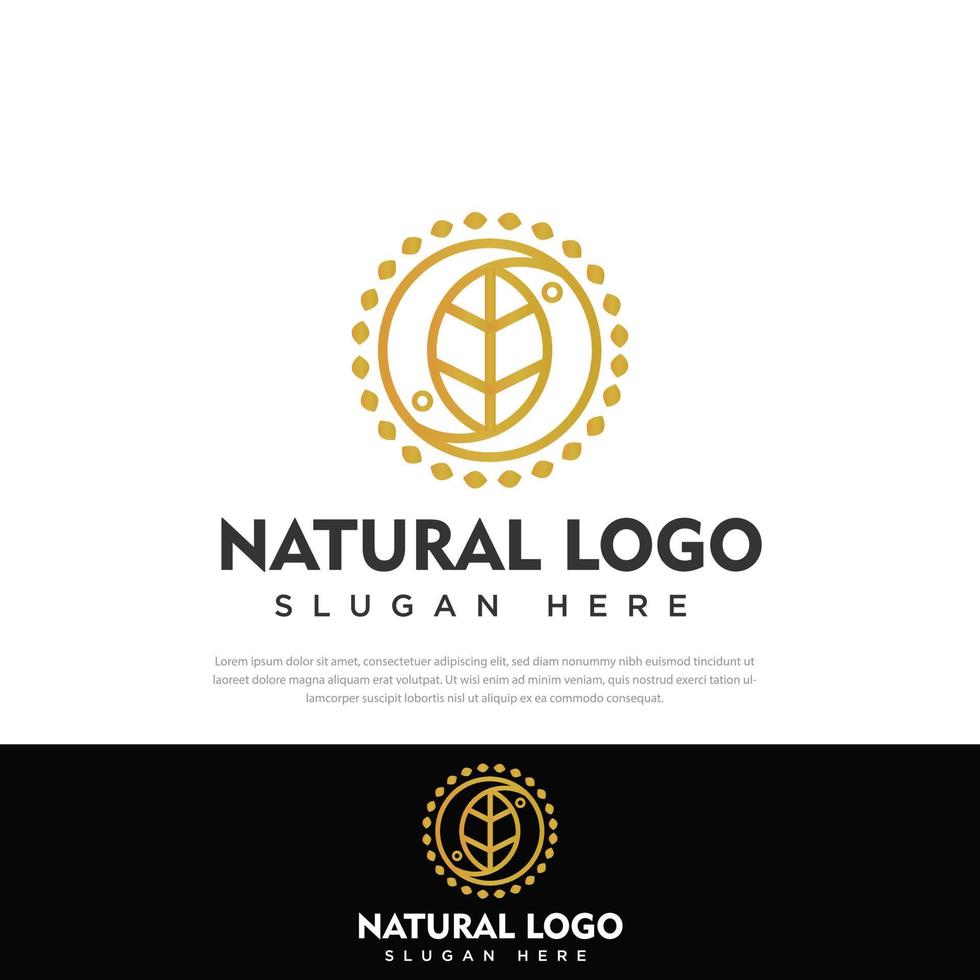 Natural gold yin and yang leaf design logo. design template, symbol, icon vector