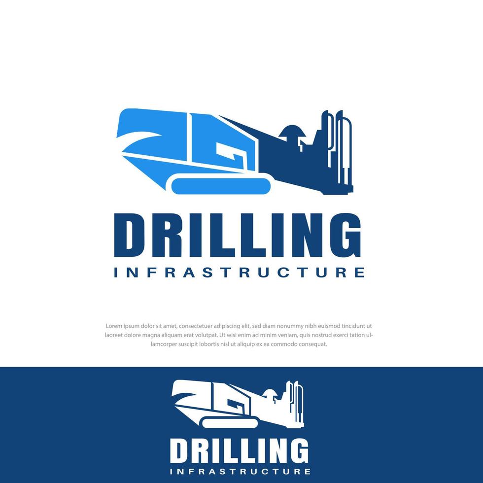 Drilling design logo, contractor, heavy equipment, symbol, icon design template vector