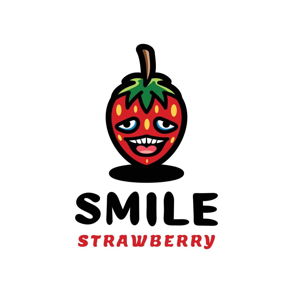 Simple Mascot Logo Design Strawberry Fruit Smile. Abstract, emblem, design, concept, logo, logotype, element vector