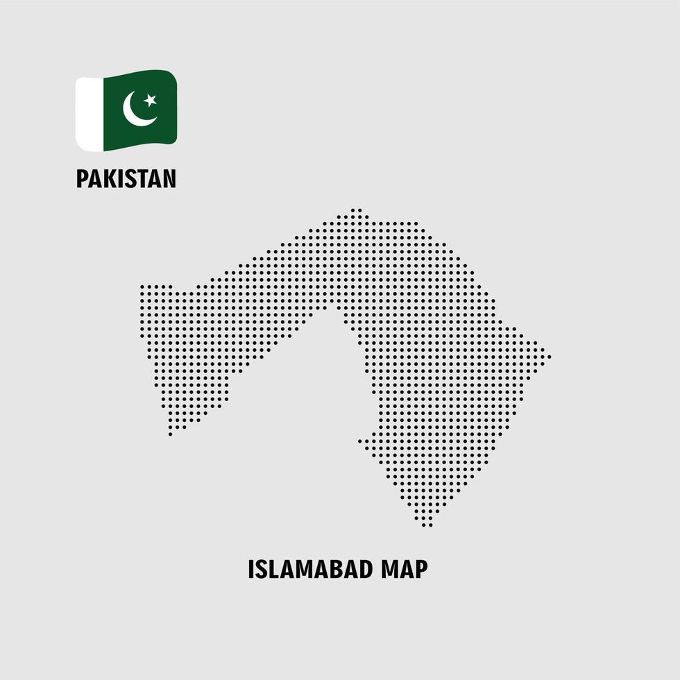 vector de puntos de la provincia de islamabad de pakistán, mapa de patrón de puntos de pakistán. Islamabad mapa de píxeles punteados con bandera nacional aislada sobre fondo blanco. ilustración.