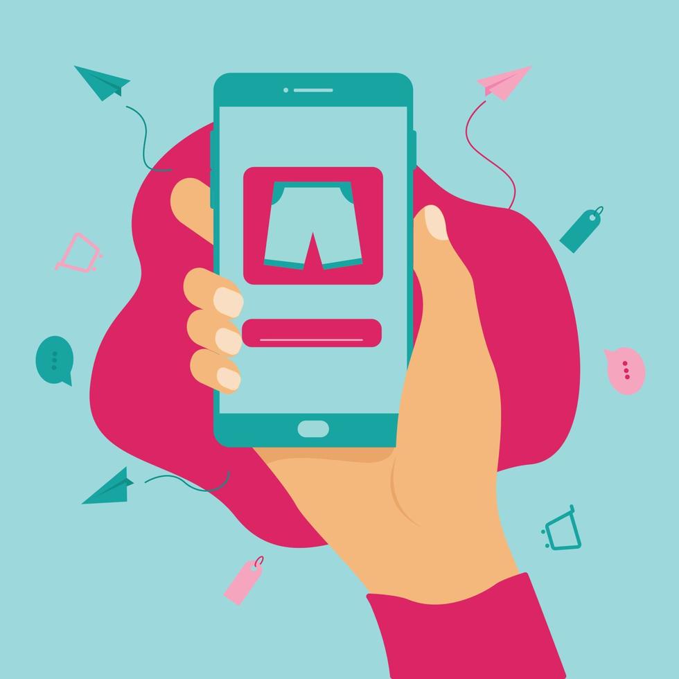 Hand holding smart phone and buying in on online shop vector